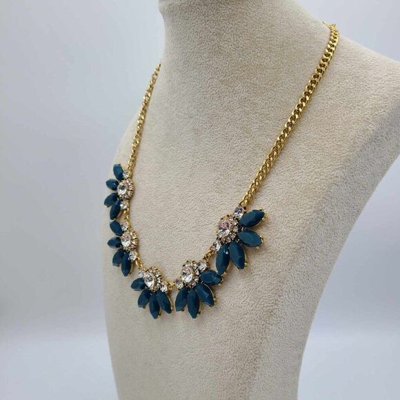 J Crew Teal Resin Clear Crystal Statement Necklace NEW!  NWOT! - Picture 6 of 9